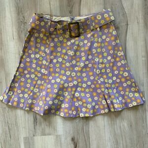 Vintage 1970s purple floral Bobbie Brooks pleated skirt with belt sz 26